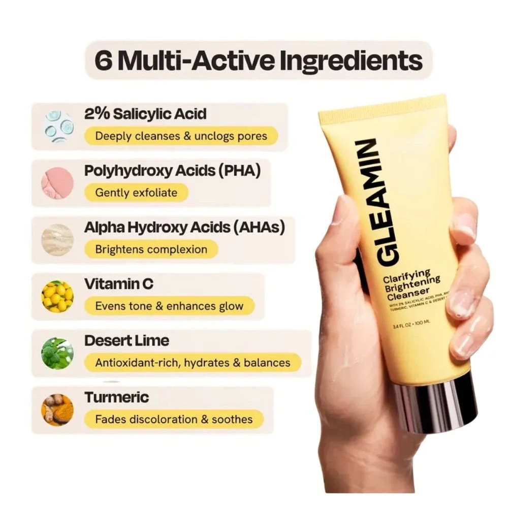 Gleamin Clarifying Brightening Cleanser 3.4oz Vitamin C Salicylic Acid AHA PHA